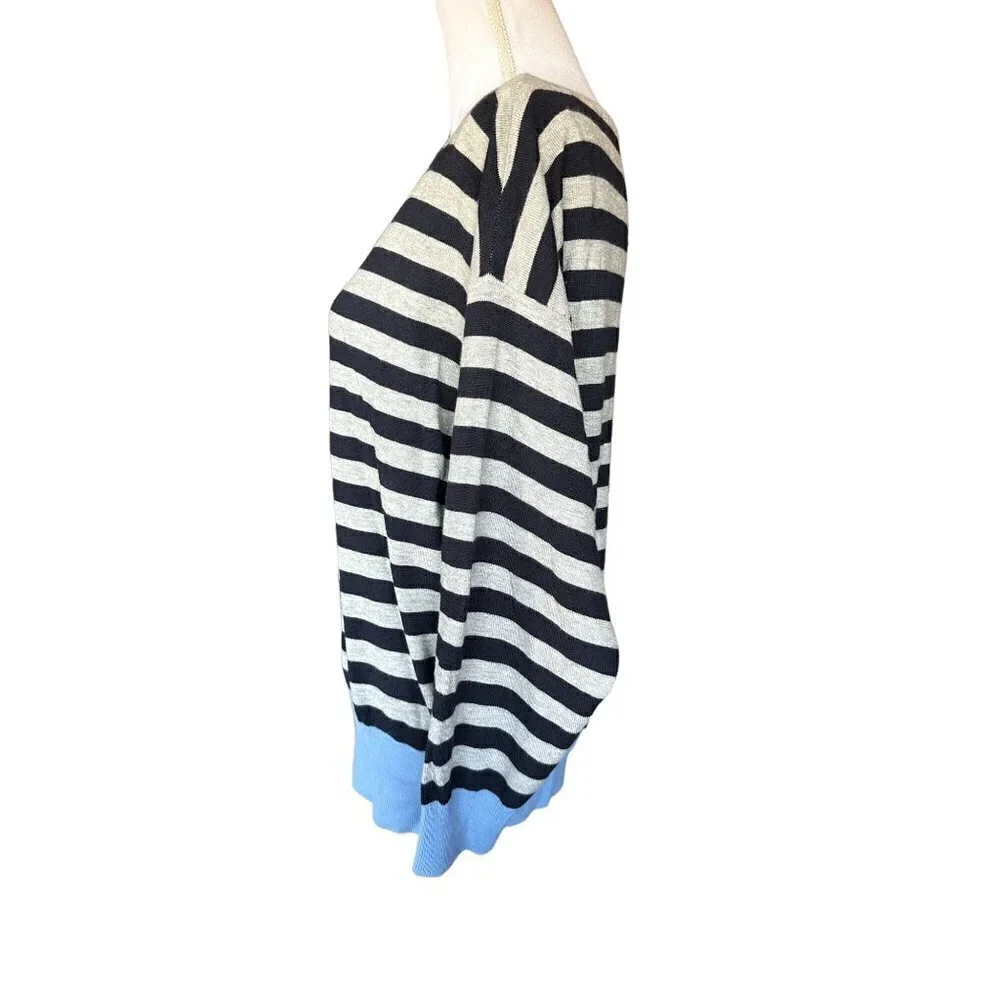 Michael Kors Sweater Womens Blue Gray Stripes Sz XL Long Sleeve Pullover